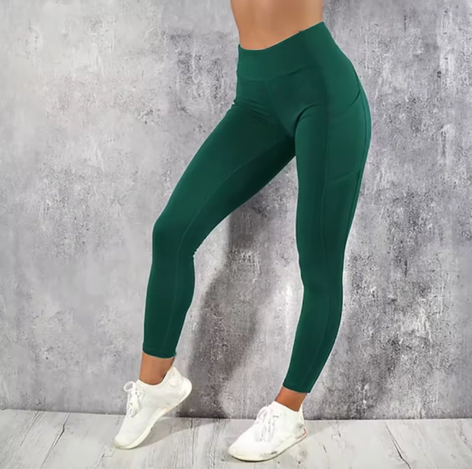 Green Stock High Waist Gym Sports Leggings Running Fitness Women's Yoga Leggings With Pockets - elurefit
