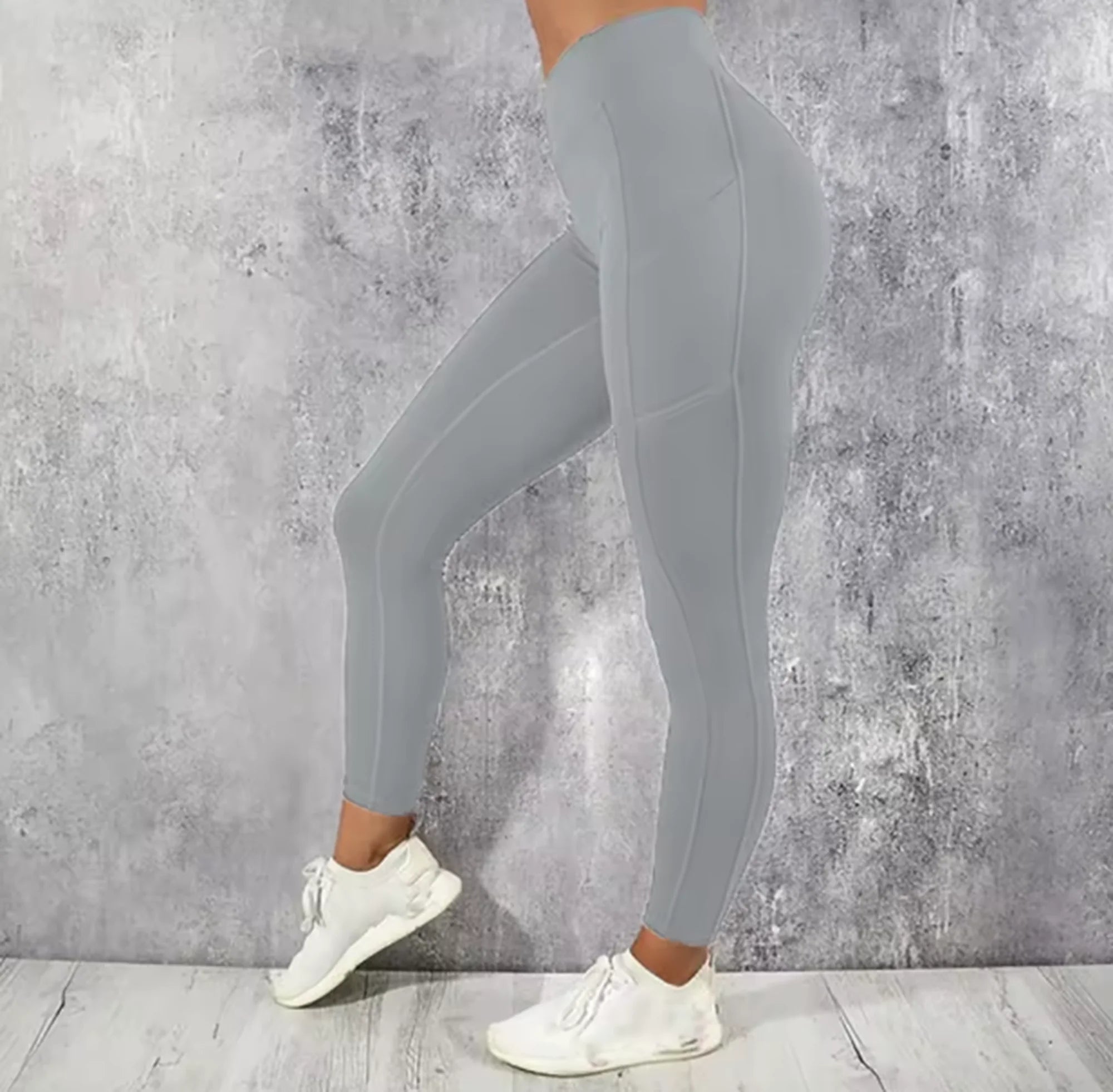 Grey Stock High Waist Gym Sports Leggings Running Fitness Women's Yoga Leggings With Pockets - elurefit